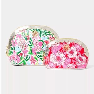 Lilly Pulitzer Scallop Pouch Set in Multi Glowing Gardens Print. 2pc Set - New